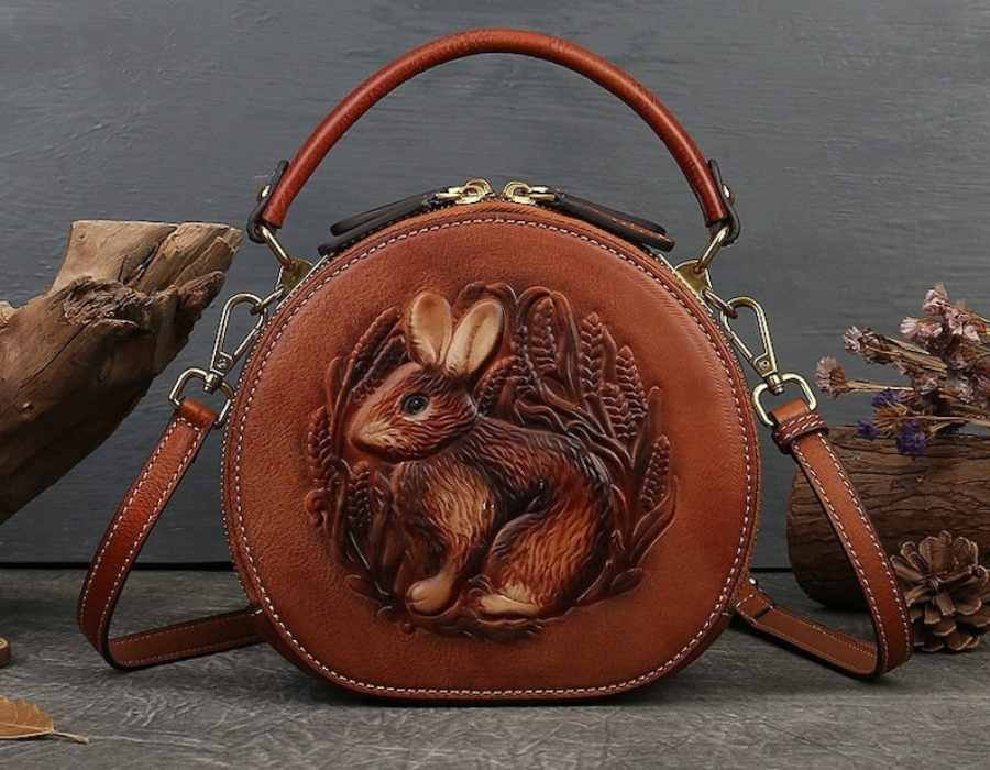 Rabbit Embossed Leather Handbag