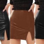 Faux Leather Skirt with Slit