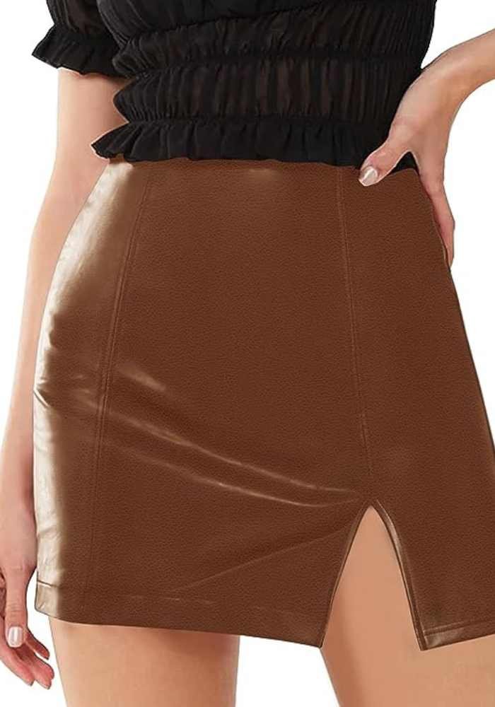 Faux Leather Skirt with Slit